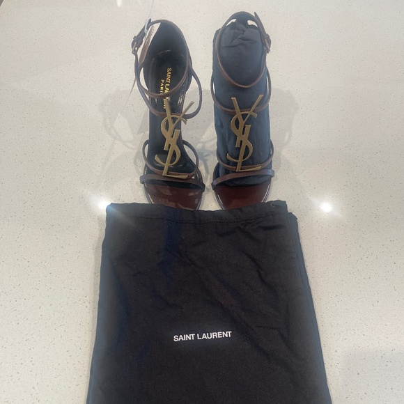 YSL Cassandra Heeled Sandals Brown size 39